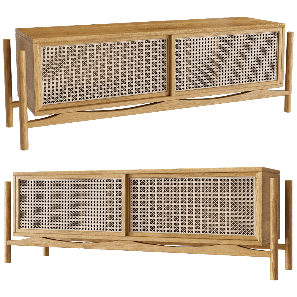 Manual mode - Low cabinet for TV Rattan 3D Model
