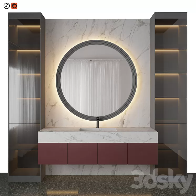 Marble red bathroom 3D Model Free