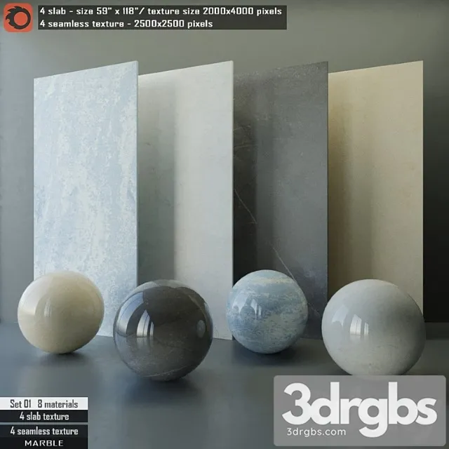 Marble slab & seamless texture set 01 3D Model Free