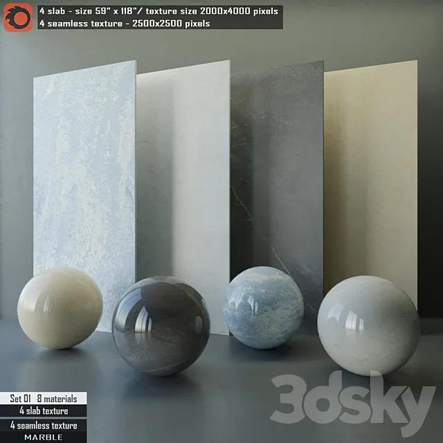 Marble slab & Seamless texture Set 01 3DModel