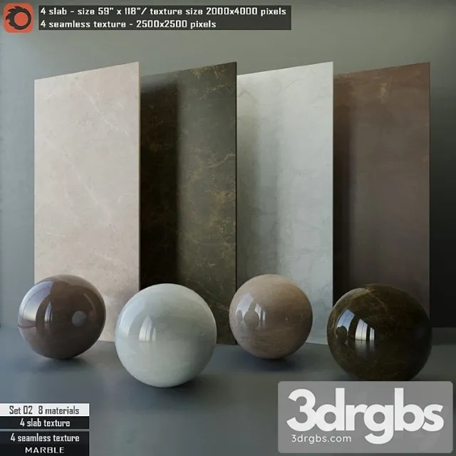 Marble slab & seamless texture set 02 3D Model Free