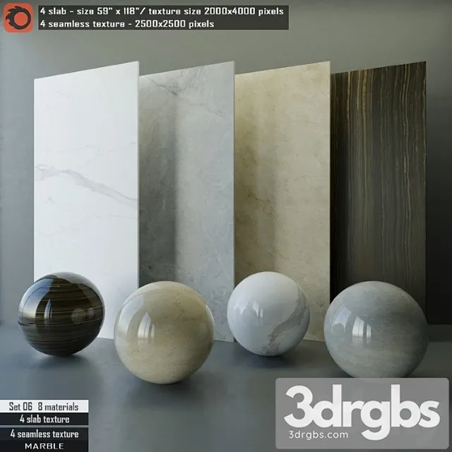 Marble slab & seamless texture set 06 3D Model Free