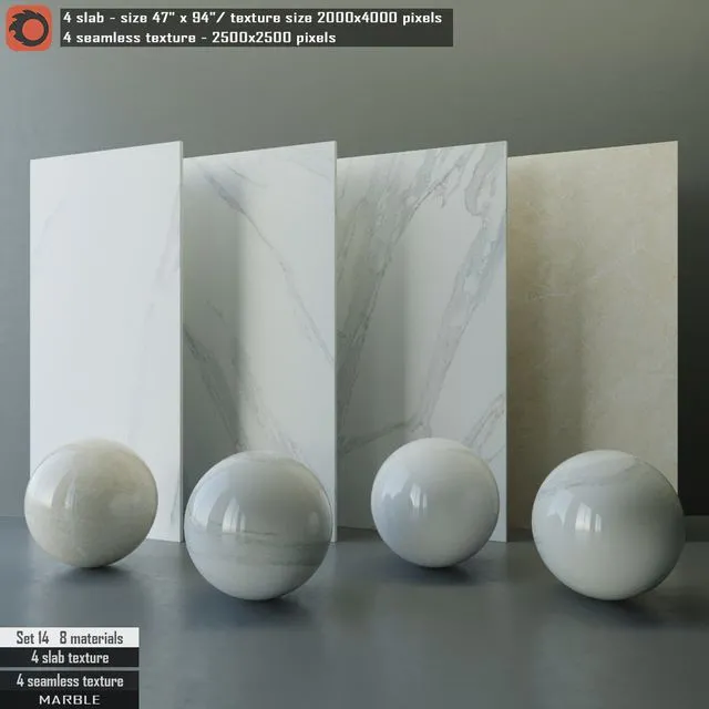Marble slab & Seamless texture Set 14 3D Model