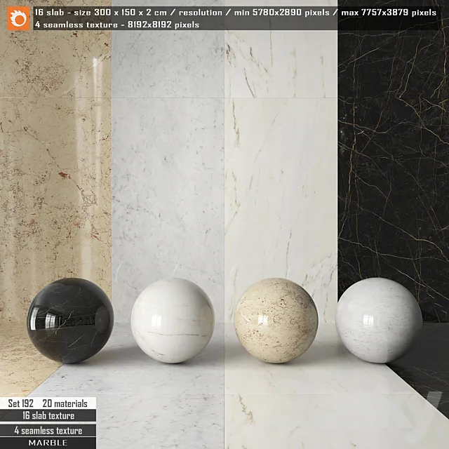 Marble slab & Seamless texture Set 192 3D Model