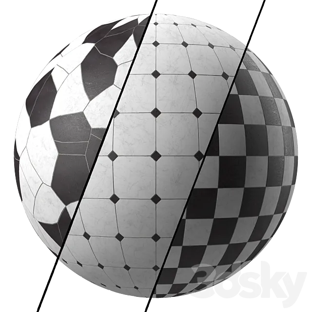 Marble Tile Materials 11- Marble Mixed by Stone 3 patterns Tile – Pbr 4k Seamless 3D Model