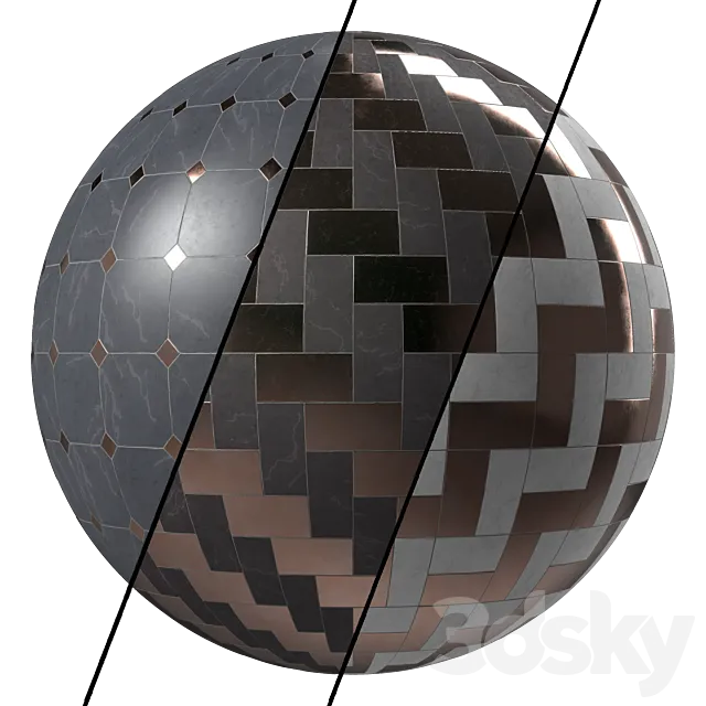 Marble Tile Materials 12- Marble Mixed by Metal Tile - Pbr 4k Seamless Free Download