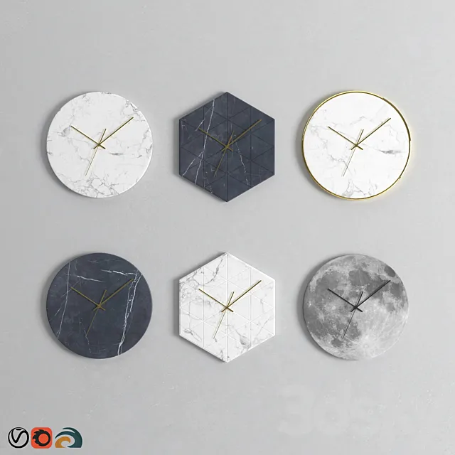 Marble Wall Clock Set 3D Model