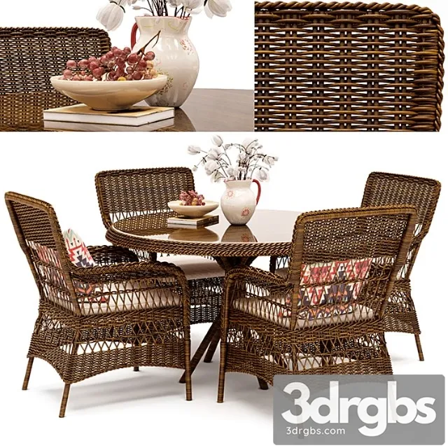 Marie Wicker Chair and Grace Dining Table 3D Model Free