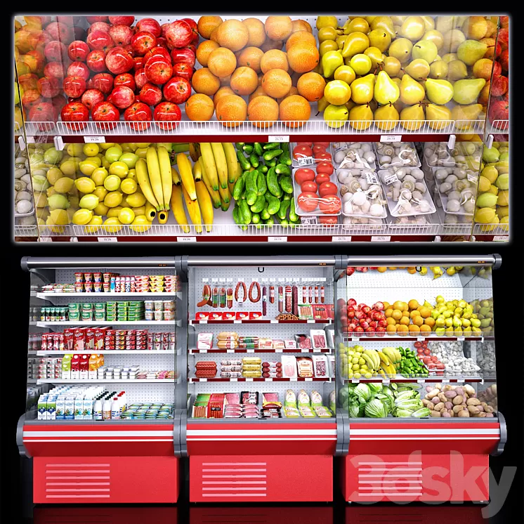 Market refrigerators 3D Model