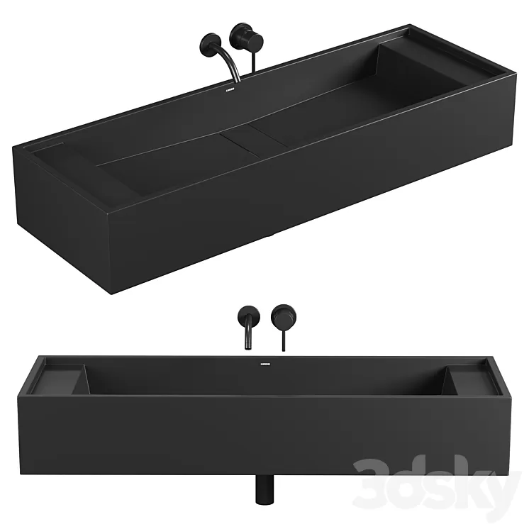 Marmo Charcoal Wall Hung Double Stone Basin 1200mm 3D Model Free