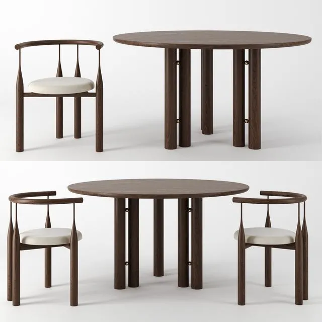 Martini Dining Table & Bellbottom Chair by Steven Bukowski 3D Model