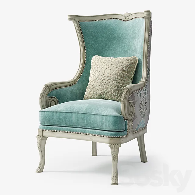 Massoud: Silver Damask Chair 3DModel