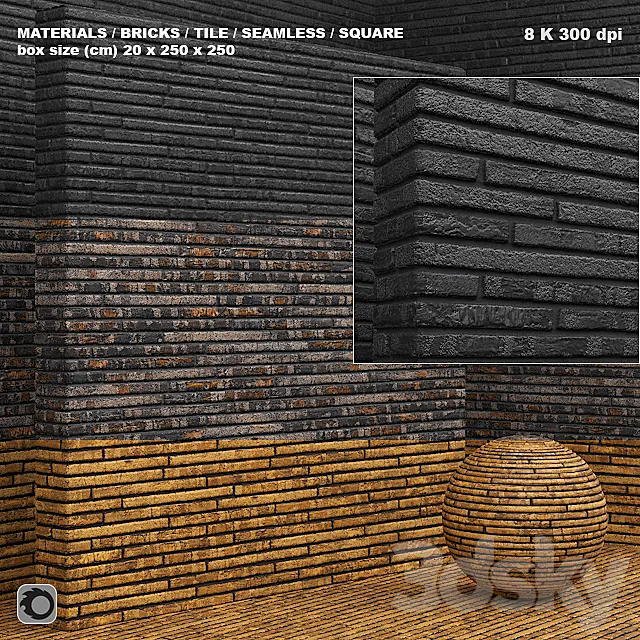 Material (seamless) – brick tile set 2 3D Model