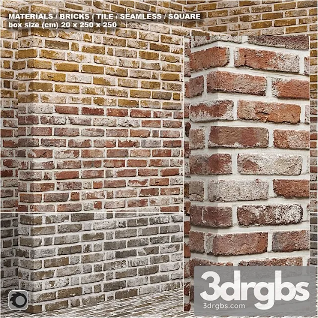 Material (seamless) - brick tile set 9 3D Model Free