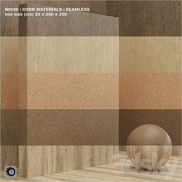Material wood _ cork (seamless) - set 12 3D Model