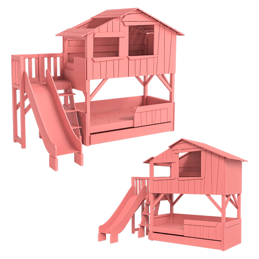 Mathy By Bols - MDF treehouse bunk bed + slide with platform 3D Model