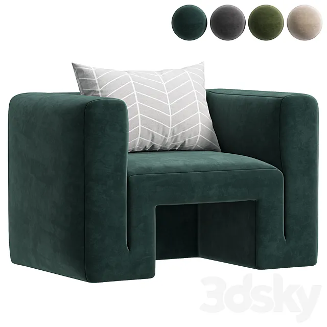 Matra Deep Teal Velvet Lounge Armchair By CB2 3D Model