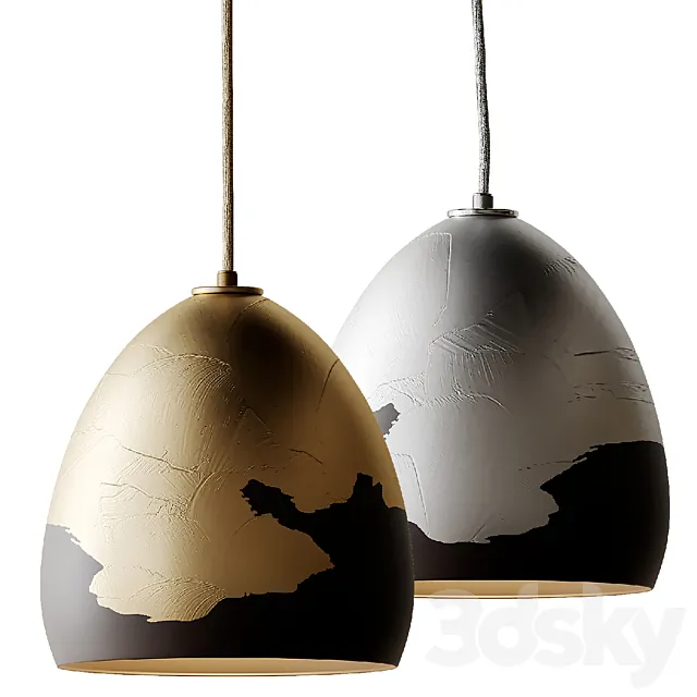 Matte Black & Silver Ombre Porcelain Pendant Light from H&H 3D Model