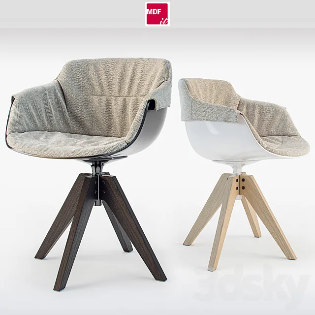 MDF italia chair Flow SLIM Padded XL Oak Base 3D Model
