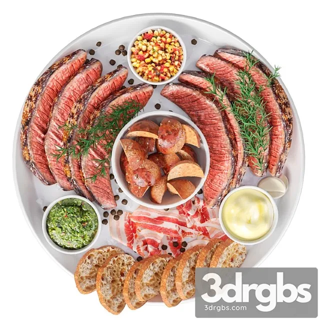 Meat Plate With Steak and Spices 3D Model Free