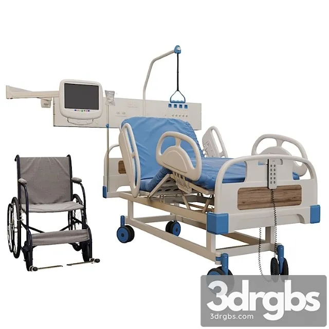 Medical bed and wheelchair 3D Model Free