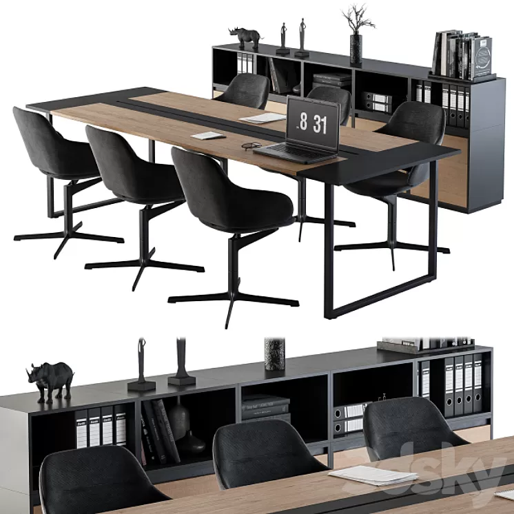 Meeting Table with office chair 06 3D Model