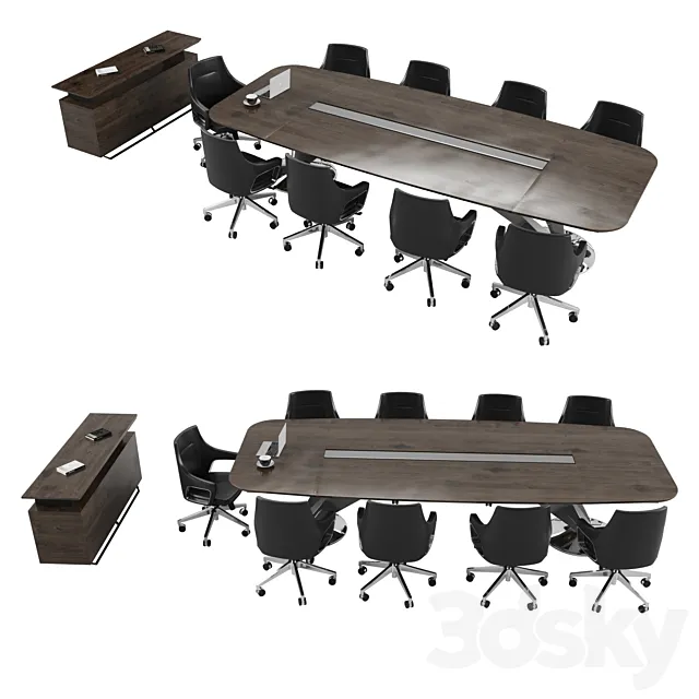 Meeting Table with Office Chairs and Cabinet 3DModel