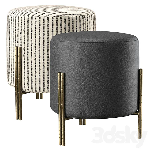 Melange foot stool by Kelly Wearstler _ Round leather ottoman 3DModel