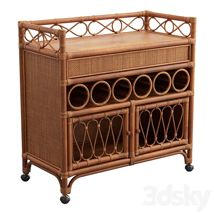 Melody Rattan Bar Cart 3D Model Free