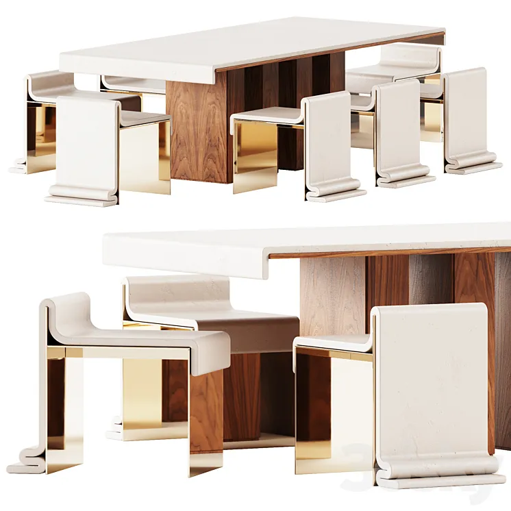 Melt Dining Table and Concrete Melt Chair by Bower Studio 3D Model Free