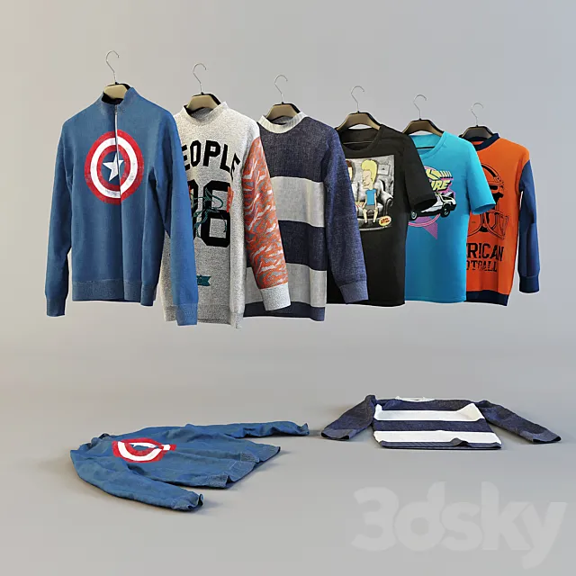 menswear collection on hangers 3D Model