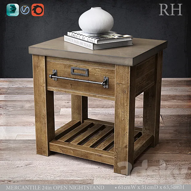 MERCANTILE 24in OPEN NIGHTSTAND 3D Model
