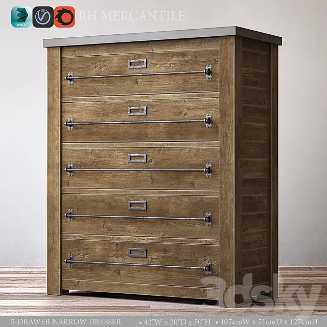 MERCANTILE 5-DRAWER NARROW DRESSER 3D Model