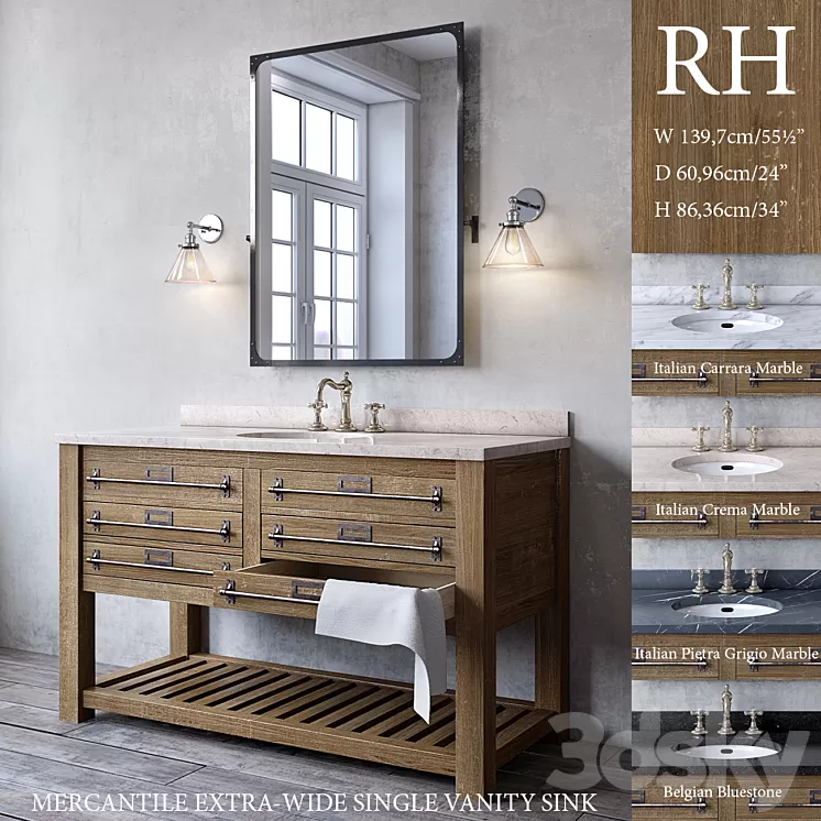 MERCANTILE EXTRA-WIDE SINGLE VANITY SINK 3D Model