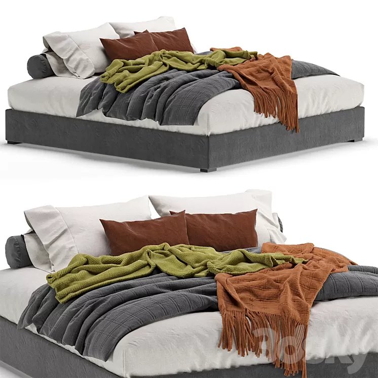 Meridiani Derek Bed Gray 190 / 210 3D Model Free