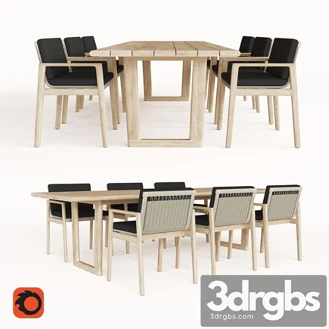 Mesa teak rectangular dining table 2 3D Model Free