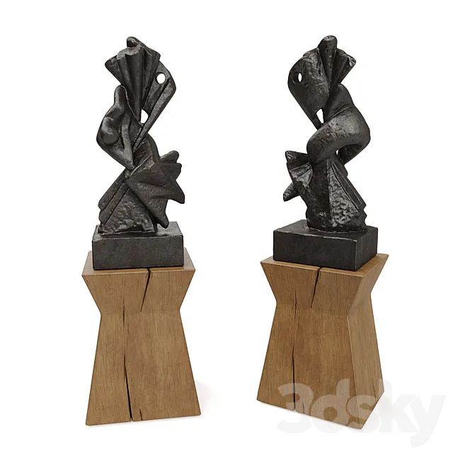 Metal Abstract figure wooden pedestal 3D Model