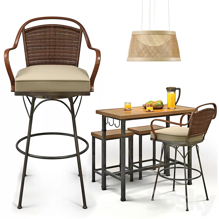 Metal and Wood Pub Set 3D Model