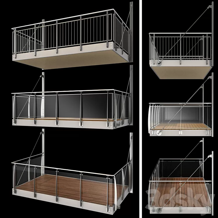 Metal balcony (3 types of console balconies) 3D Model