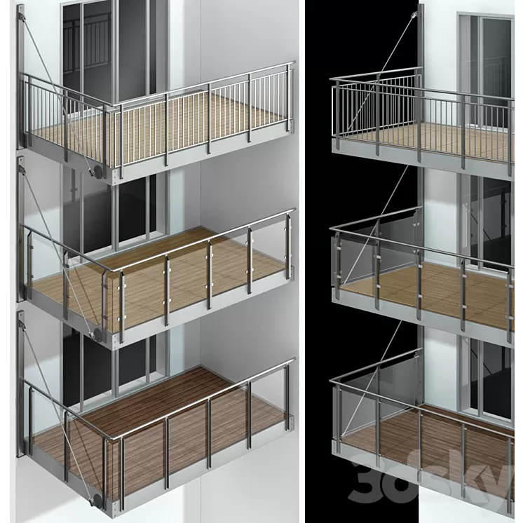 Metal balcony / Metal balcony (3 types of cantilever balconies) 3D Model