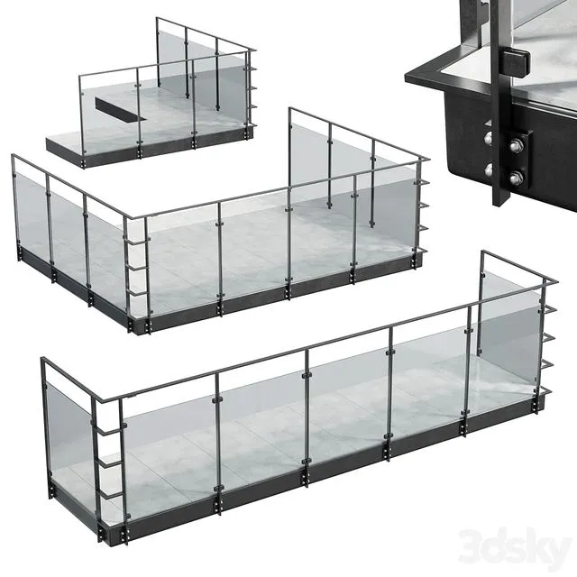 Metal Balcony - Metal Railing Set 001 3D Model