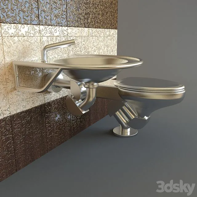 Metal Basin & Toilet 3D Model