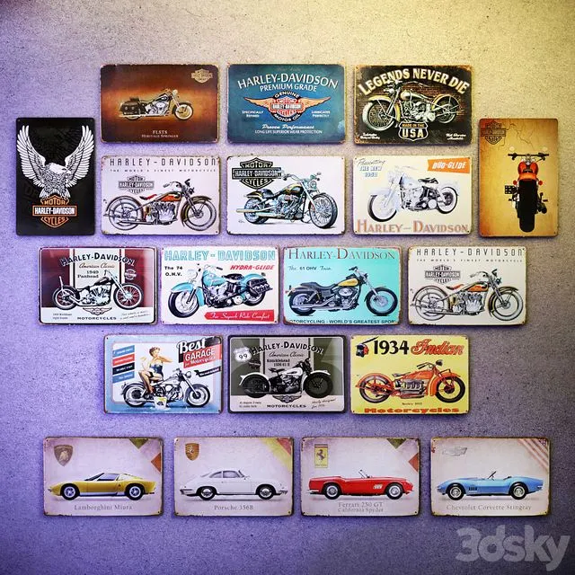 Metal decorative plate - a collection №4. Auto-Moto 3D Model
