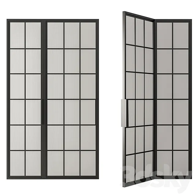 Metal Frame Mate Glass Modern Door - Door Model 45 3D Model