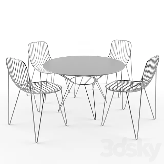 Metal Outdoor Chairs and Table 3D Model