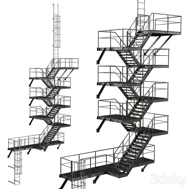 Metal Outdoor Fire Escape Stairs 3D Model