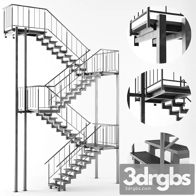 Metal Outdoor Stair 3D Model Free