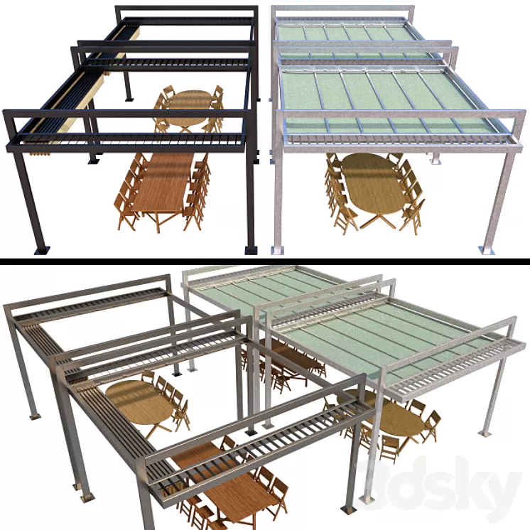 Metal pergola with sliding curtains 3D Model