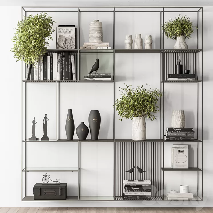 Metal Shelves Decorative with plant - Rack Set 10 3D Model