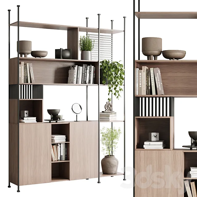 Metal Shelves Decorative With Plants and Book - Wooden Rack 01 Free Download